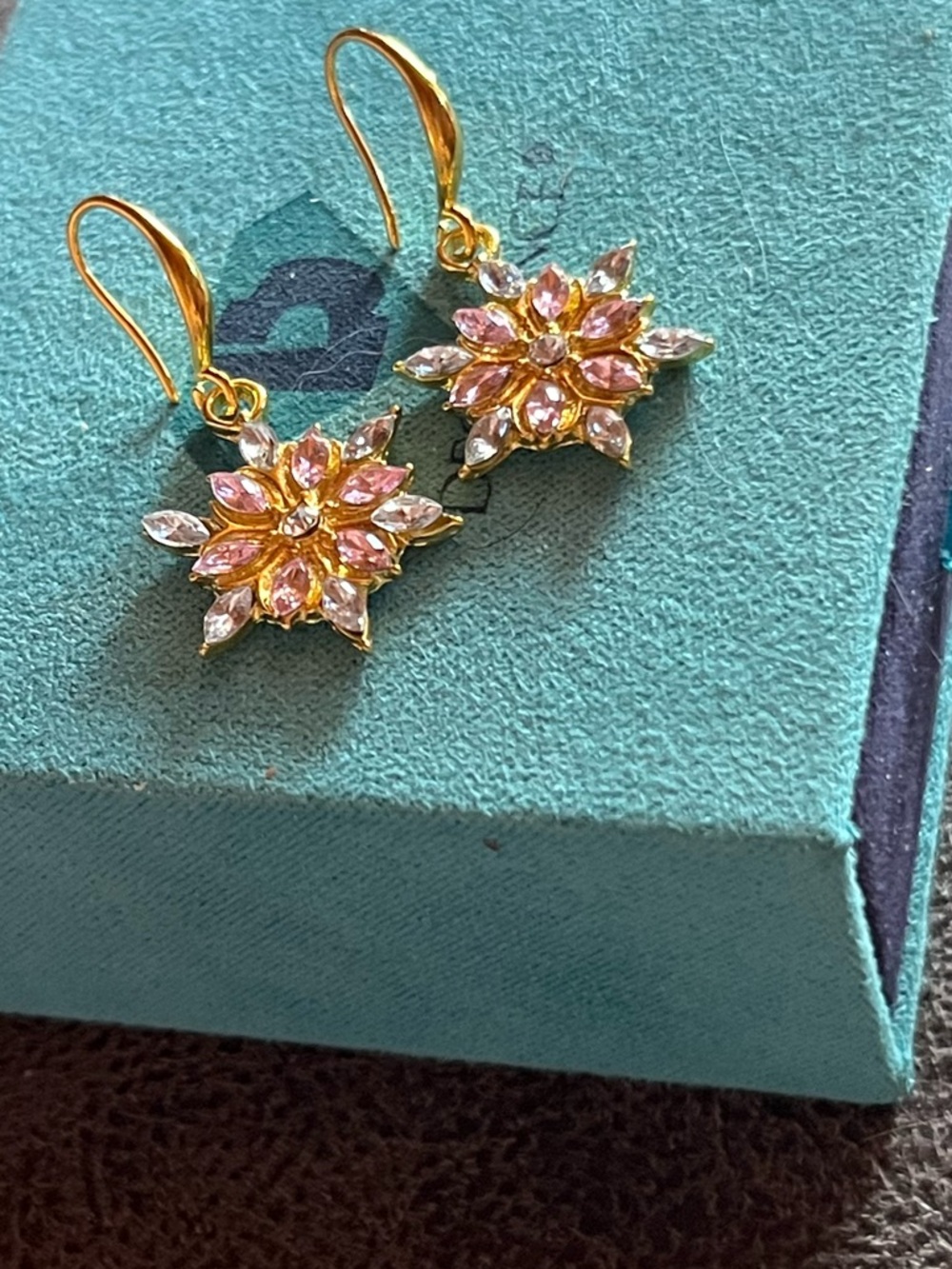NEW CZ PINK & CLEAR STONES ~ STAR SHAPE EARRINGS Gold Vermeil